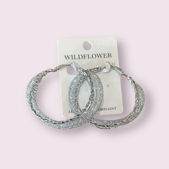 Wildflower Silver Textured Twisted Hoop Earrings – 2.25” - Picture 5 of 5